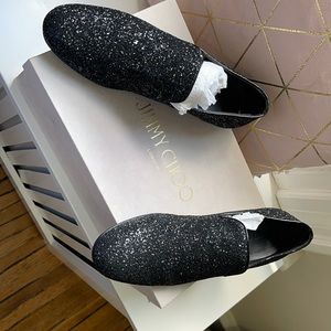 Jimmy Choo London Sloan size 42 Black Coarse Glit FAB